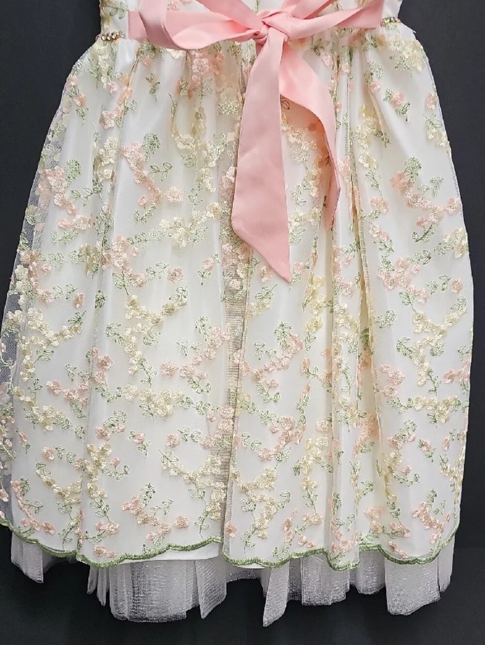 American Princess Cream Dress with Pink Floral Embroidery Size 8Y